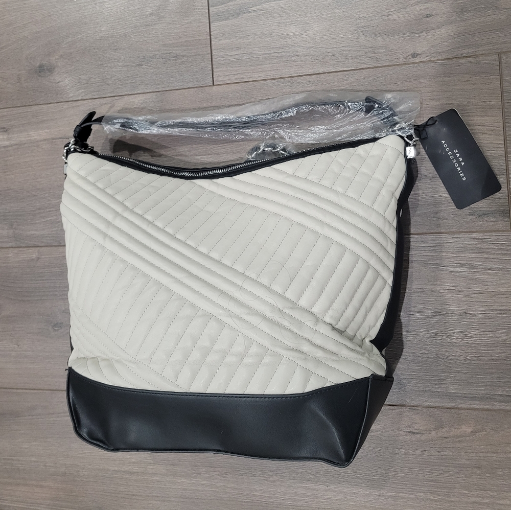 NWT - Zara Black & White Shoulder Bag - Size Medium - Picture 5 of 7